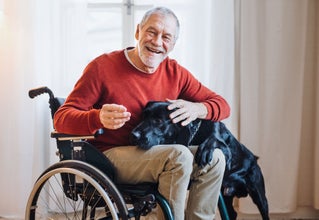 elderly disabled man with dog